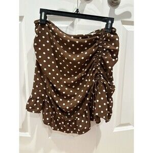 Women’s Brown and White Polka Dot Skirt Size L Trendy Summer Ruched Mini Skirt